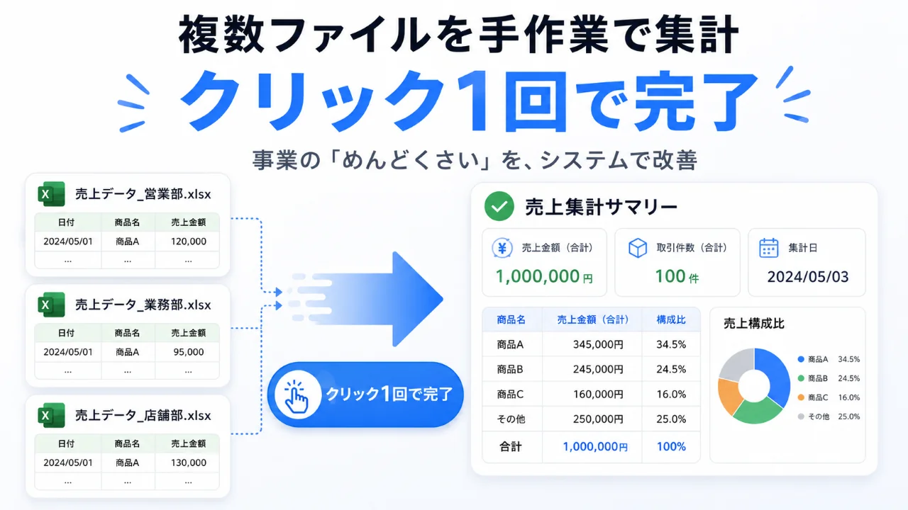 複数のExcelファイルの集計作業をクリック1回で自動化した改善例